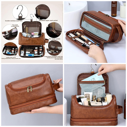 Large leather travel toiletry - large,