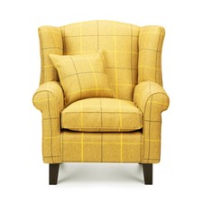 Armchair Lounge Furniture Tartan Wingback Fireside Chairs - Mustard Tweed!