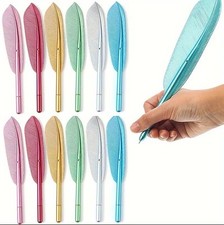 2 x Feather quill pen black gel ink novelty gift stocking filler kids adults