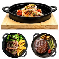Cast Iron Cookware Frying Pan Grill Backing Pot Skillet With Wood Serving Board