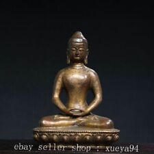 10.6'' Old Tibet Buddhism Temple Bronze Sakyamuni Amitabha Buddha Statue