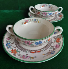 Spode Chinese Rose Two-Handled Soup Dishes with Saucers (2 sets) Lot A