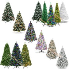 Christmas Tree with Lights Artificial Xmas Tree Pre-Lit Decor 4ft 5ft 6ft 7ft UK