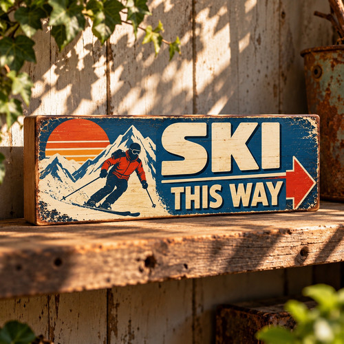 Ski sign wooden skiing - wooden,