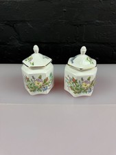 Aynsley Wild Tudor Hexagonal Pagoda Covered Lidded Trinket Pots Set of 2