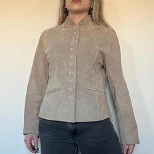 Vintage 00s boho tan brown genuine suede button down jacket