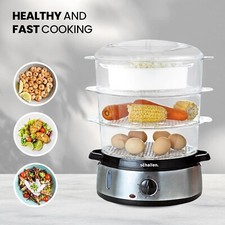 Premium Electric Food Steamer 9L 3tier with 60min timer Stainless Steel & Black