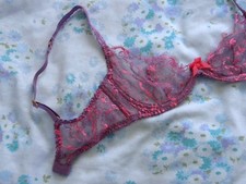 Agent Provocateur 32D Lilac and Pink Lace Underwired Bra Semi-Opaque