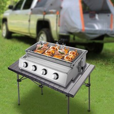 4 Burner LPG Gas BBQ Grill Smokeless Stainless Steel Side Cooker Grill Tabletop