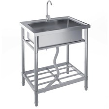 Stainless Steel Utility Sink 28"x20"x34" Freestanding Single Bowl Sink w/ Faucet