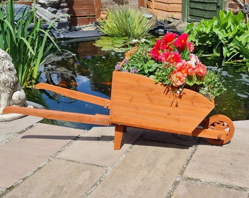 Wooden wheelbarrow planter - wooden,