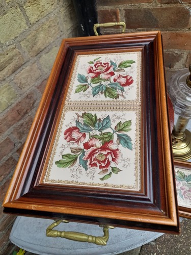 Vintage tile tray - tile, handles