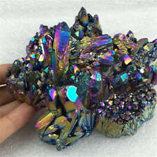 150g Natural Aura Rainbow Titanium Quartz Crystal Cluster Geode Specimens Reiki