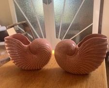 Pair of Shorter & Son art deco pink nautilus shell vases