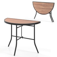 Folding Garden Table Half-Round Outdoor Dining Table with Metal Legs