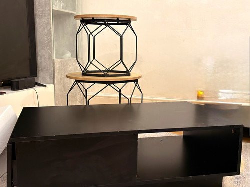 Two black and oak rectangular