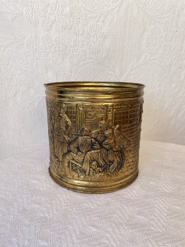Vintage embossed brass planter - brass,