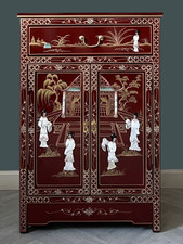 Chinese Hand Painted Mother Of Pearl Cabinet, Oriental Hand Made Furniture
