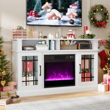TV Stand with Electric Fireplace Media Entertainment Center White