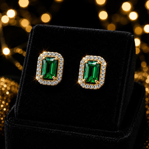 Yellow gold emerald earrings - yellow, 9