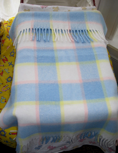 Pram rug vintage blue check - blue,