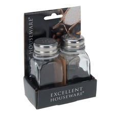 Salt And Pepper Glass Shakers Set Pots Dispenser Cruet Jars Metal Lid Square 9cm