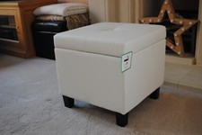 Cream / Ivory Genuine Leather Storage Footstool Pouffe NEW
