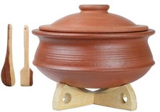 Terracotta Clay Pottery Mud Pot Earthen Handi Cooking Serving With Lid Red 4 L