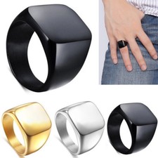 Mens Polished Stainless Steel Band Biker Signet Ring Black Silver Gold Size 7-12