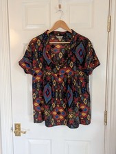 Vintage Jigsaw 100% Cotton Aztec Tunic Top Size S (10-12) Boho Artsy