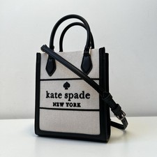 KATE SPADE Ellie Mini Tote Crossbody Shoulder Bag Natural Cream Black Canvas