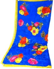 VTG Albert Nipon 100% Silk Scarf Hand Rolled Edge Bright Bold Poppies 35" x 35"