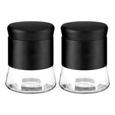 Set Of 2 800ml Black Stainless Steel Glass Coffee Sugar Tea Canister Storage Jar
