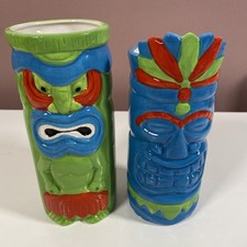 Set of 2 Tiki Mugs Ltd Edition Hand Painted Ceramic Cocktail - Party Fun