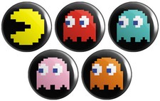 5 x Pac-Man & Ghosts BUTTON PIN BADGES 25mm 1 INCH | Retro 80s Vintage Gaming