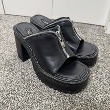 Somethin’ Else by Skechers Y2K Chunky Platform Heels Black Faux Zip Sz 7 Grunge