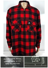 Swanndri L Mens Red Black Check Wool Bush Shirt Jacket Fleece 