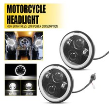 Black 5-3/4" 5.75'' Inch Round LED Headlight With Halo DRL Hi/Lo Beam Motorcycle
