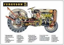 Vintage Wee Grey Massey Ferguson 35 Cutaway Tractor Poster Brochure Art (A3)