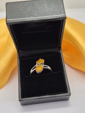 Sterling Silver Tangerine Opal and White Topaz Bypass Ring. Size P