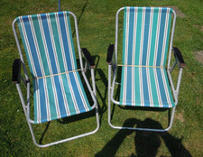 Deck chairs vintage mid century candy stripe Aluminium frames x 2
