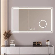 Bathroom LED Mirror With Demister Touch Sensor Illuminated Lights Anti-fog UK