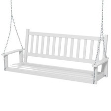 3-Person Wooden Garden Swing Bench Porch Hanging Swing Chair with Seat White