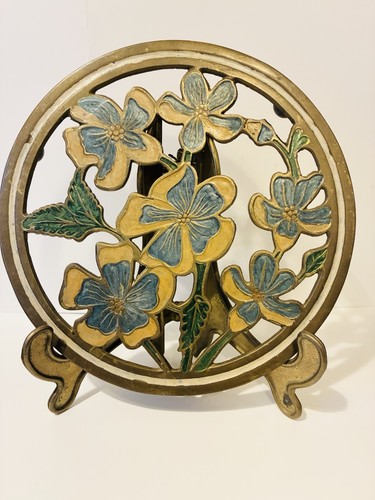 Vintage enamelled brass trivet - brass,