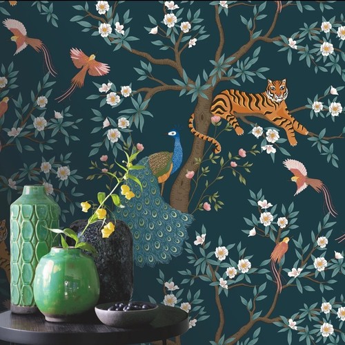 Navy teal tropical tiger - teal,