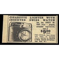 Ollech & Wajs Vintage Mini Print Ad 1960s Cigarette Lighter Swiss Watch Zuerich