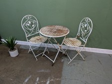 Ornate Vintage White Metal Bistro Garden Table And Chairs French Weathered