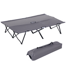 Outsunny Double Camping Folding Cot Outdoor Portable Sleeping Bed, Grey