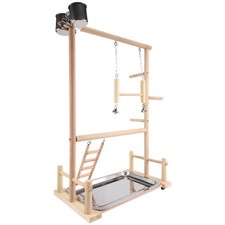 Parrots Playground,Natural Wooden Parrot Perch Gym Play Stand Parakeet8493