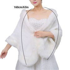 White Plush Women's Faux Fur Wedding Wrap Shrug Bolero Bridal Coat Shawl Cape